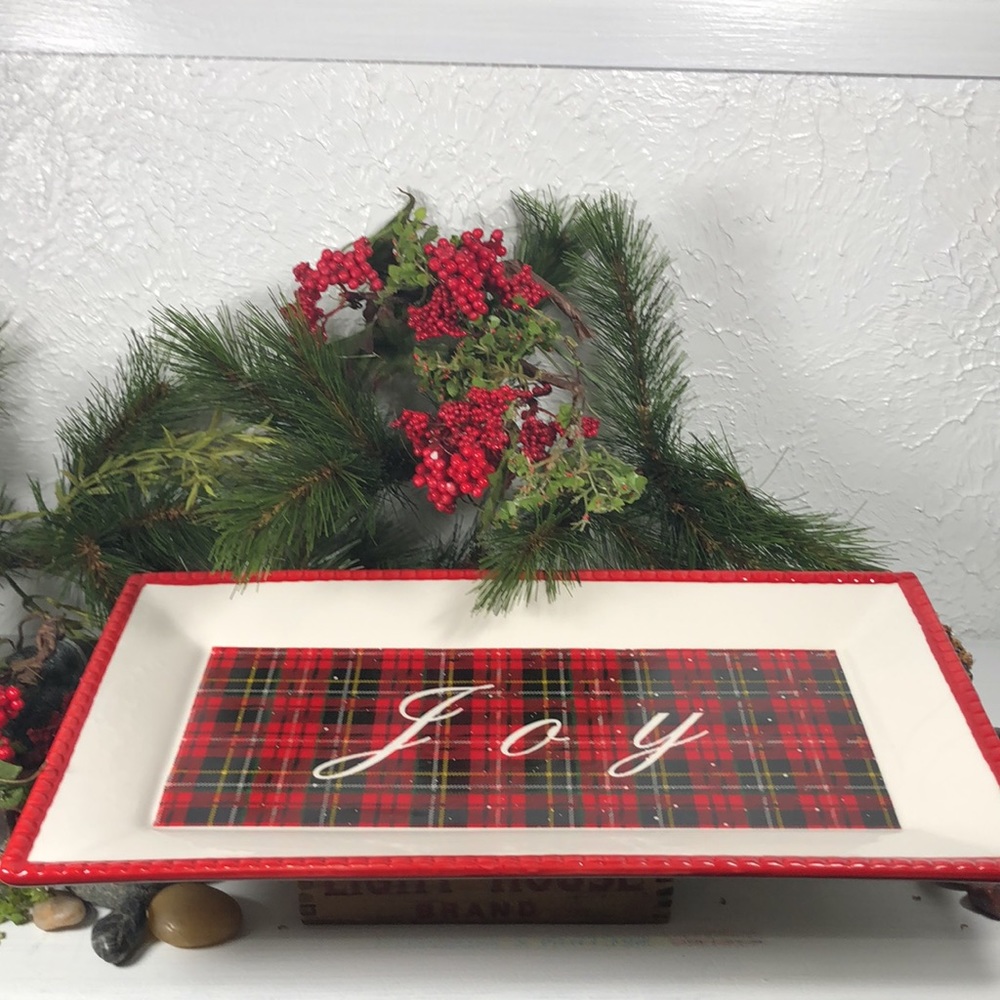 Plaid “Joy” Serving Platter Tray NWT Christmas Holiday Serving Tray Decor - Picture 3 of 14
